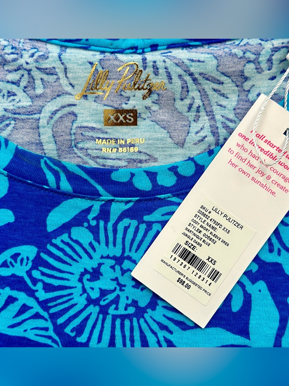 Lilly Pulitzer XXS NWT! Cody dress in 'Martinique Blue Jungle Oasis' 100% cotton - Picture 2 of 8